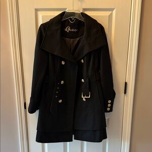 Guess women’s Black Trench Coat with Gold Accents